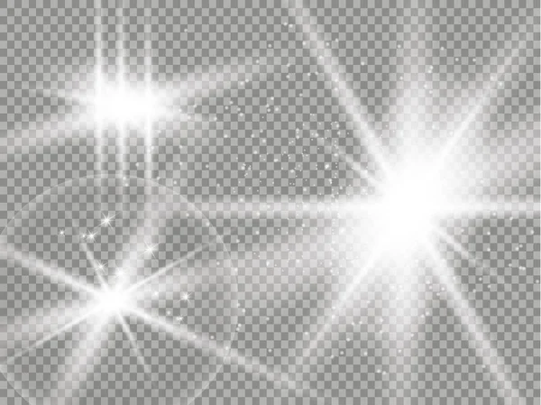 Набір Сяючих Світлових Ефектів Зірки Спалахи Блискітками Ізольовані Прозорому Фоні — стоковий вектор