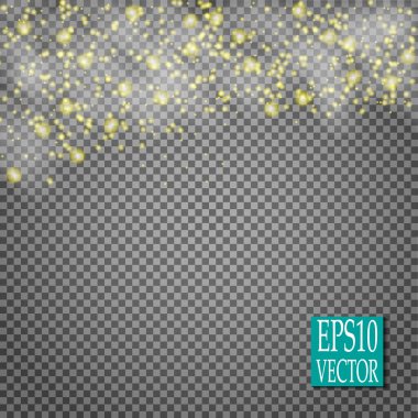Altın parlayan kümesi üzerinde şeffaf arka plan izole etkileri ışıklar. Güneş ışınları ile flash ve spot. Parlama ışık efekti. Yıldız patlaması ile parıldıyor. Vektör