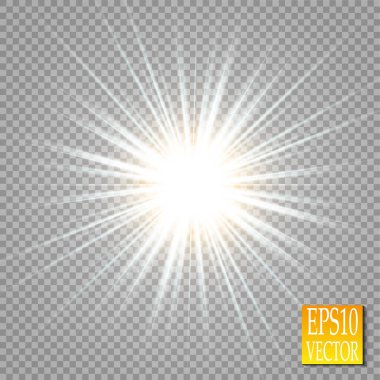 Parlak ışık efekti. Parıltılı yıldız patlaması. Altın parıldayan ışıklar. Vektör