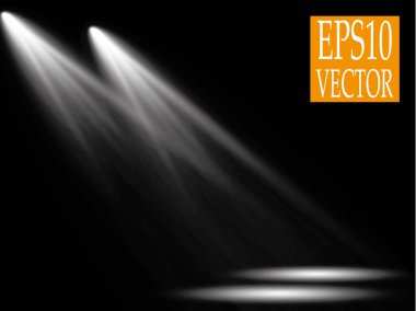 Vektör Spotlights. Sahne Işığı Efektleri Vektörü. Parlak ışık efekti.