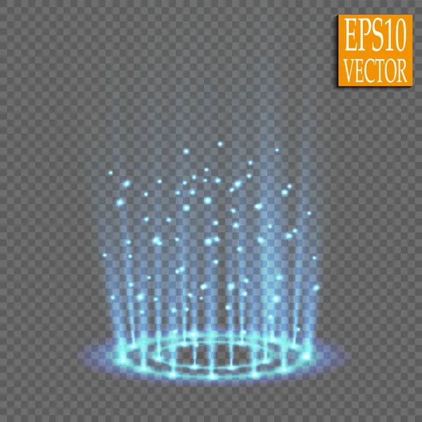 Magisches Fantasie Portal Futuristischer Teleport Lichteffekt Blaue Kerzenstrahlen Einer Nachtszene — Stockvektor