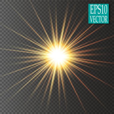Parlak ışık efekti. Parıltılı yıldız patlaması. Altın parıldayan ışıklar. Vektör