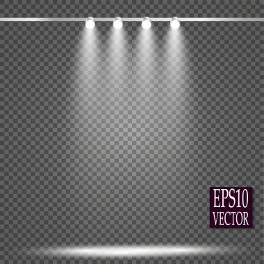 Vektör Spotlights. Sahne Işığı Efektleri Vektörü. Parlak ışık efekti.
