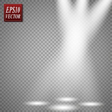 Vektör Spotlights. Sahne Işığı Efektleri Vektörü. Parlak ışık efekti.