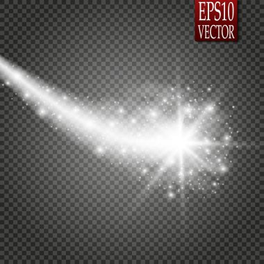 Kıvılcım girdap iz etkisi üzerinde şeffaf arka plan izole parlayan sihirli kümesi. Bokeh glitter dalga satır parlak flaş ışıkları uçan ile. Vektör çizim. Vektör