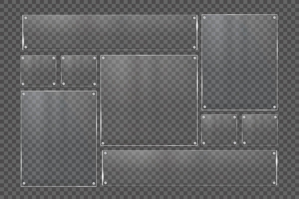 Glass plates are installed. Vector glass banners on a transparent background. Glass. Glass paintings. Color frames. Vector