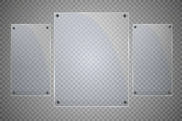 Glasplattor Installerade Vektorglas Banderoller Transparent Bakgrund Glas Glasmålningar Färgramar Vektor — Stock vektor
