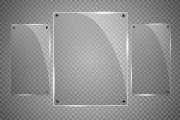 Instalan Placas Vidrio Banderas Vidrio Vectorial Sobre Fondo Transparente Vidrio — Archivo Imágenes Vectoriales