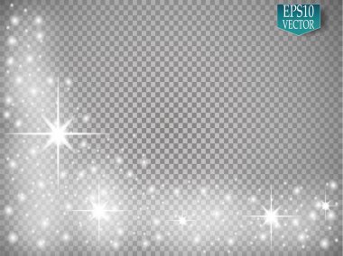 Altın parlayan kümesi üzerinde şeffaf arka plan izole etkileri ışıklar. Güneş ışınları ile flash ve spot. Parlama ışık efekti. Yıldız patlaması ile parıldıyor. Vektör