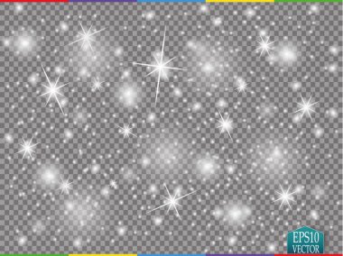 Altın parlayan kümesi üzerinde şeffaf arka plan izole etkileri ışıklar. Güneş ışınları ile flash ve spot. Parlama ışık efekti. Yıldız patlaması ile parıldıyor. Vektör