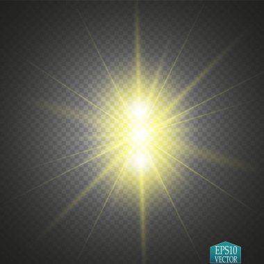 Parlak ışık efekti. Parıltılı yıldız patlaması. Altın parıldayan ışıklar. Vektör