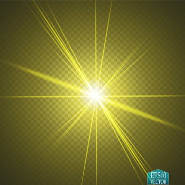 Parlak ışık efekti. Parıltılı yıldız patlaması. Altın parıldayan ışıklar. Vektör