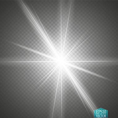 Parlak ışık efekti. Parıltılı yıldız patlaması. Altın parıldayan ışıklar. Vektör