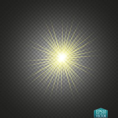Parlak ışık efekti. Parıltılı yıldız patlaması. Altın parıldayan ışıklar. Vektör