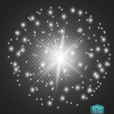 Parlak ışık efekti. Parıltılı yıldız patlaması. Altın parıldayan ışıklar. Vektör