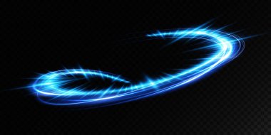Dijital tasarımlar için ideal, karanlık bir arkaplan karşısında hareketli bir mavi ışığın sanatsal bir temsili..