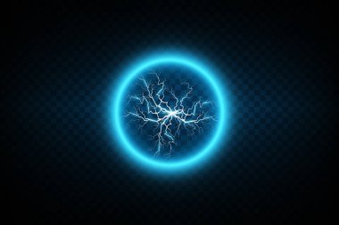 Enerji ve gücü ustalıkla sembolize eden, elektrik yıldırımıyla ışıldayan canlı ve çarpıcı bir mavi küre