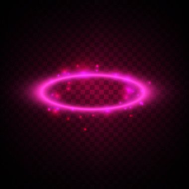 Parıldayan parçacıklarla süslenmiş canlı pembe oval ışık efekti, modern dijital tasarımlar ve sanat eserleri için idealdir.