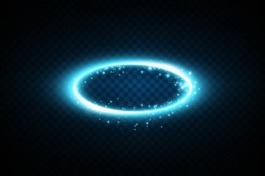 Işıl ışıl, parlak mavi bir daire. Parlak aksanlarla aydınlatılmış. Fütürist tasarım kavramlarında kullanmak için mükemmel.