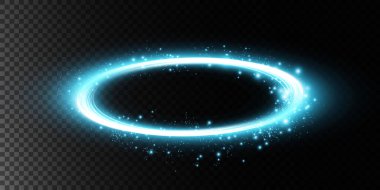 Güzel bir dairesel enerji halkası parlak mavi bir tonda parlayan ışıltılı efektlerle çevrilidir.