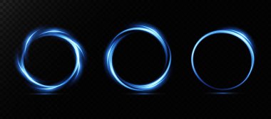 Modern estetik ve görsel efektler için tasarlanmış üç büyüleyici ve büyüleyici mavi ışık çemberi.