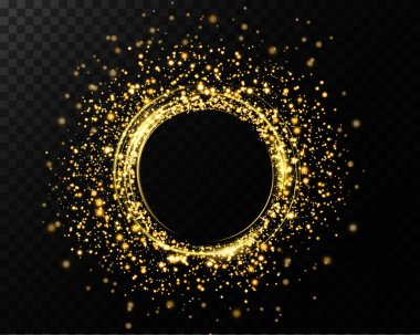 Işıldayan altın parıltılarla süslenmiş güzel dairesel bir tasarım, şenlikli durumlar ve dekorasyonlar için mükemmel.
