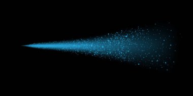 Yumuşak ve nazik bir mavi ışık huzmesi, karanlık ve huzurlu bir ortamda zarafetle canlı parçacıklar yayar.