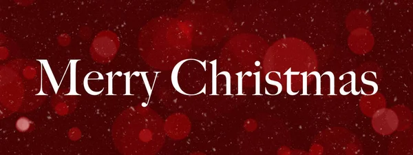 Merry Christmas Banner. Text Merry Christmas on a red background with bokeh and snow.