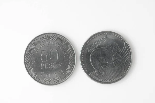 Pesos Colombiani Moneta Sfondo Nero — Foto Stock