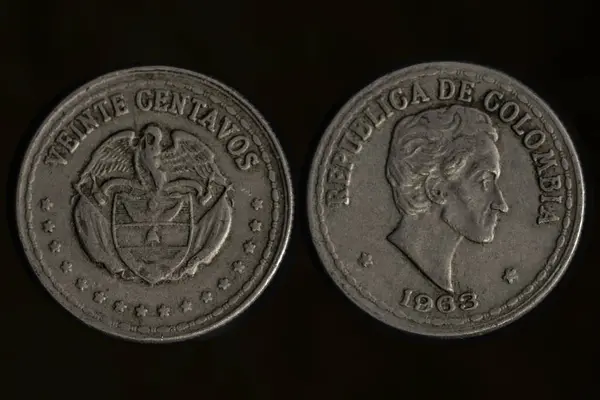 Old Colombian twenty cent coin