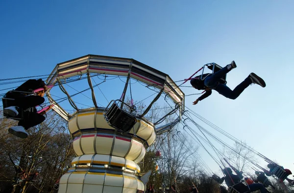Peoples Having Fun Carousel Amusement Park Ride Luna Meneghino Park — Stock Photo, Image