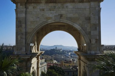 Mimari eski kale Bastione San Remy, Cagliari, Sardunya, İtalya detayları