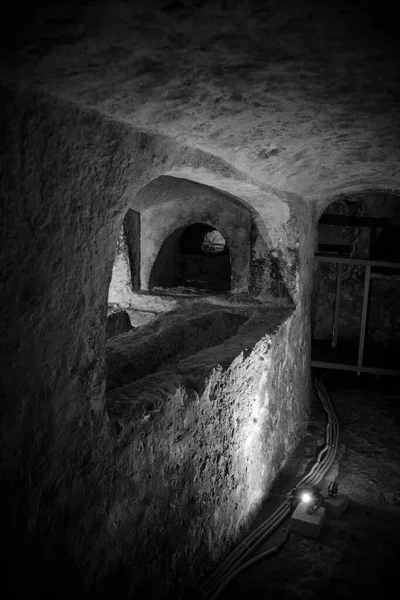 stock image The catacombs form a typical complex of interconnected underground Roman cemeteries that were in use up to the 7th, and possibly the 8th centuries AD