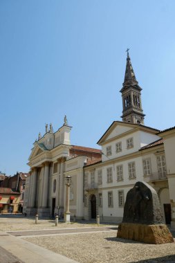 Majestic facade of Alessandria Cathedral in Piedmont. Stunning example of neoclassical architecture showcasing Italian religious heritage clipart