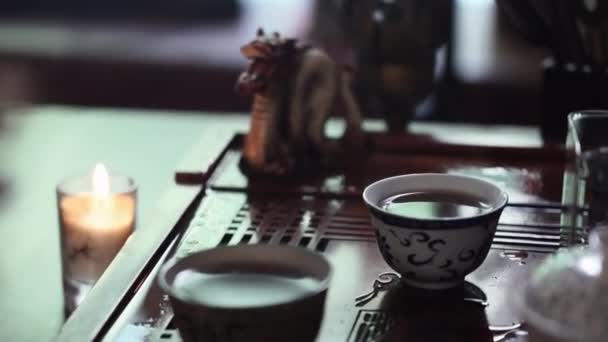 Tea Ceremony Fragrant Drink Hovers Bowls Next Tea Accessories Tea — Stock Video