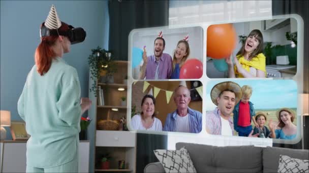 Viar Szemüveg Használ Magasan Fejlett Technológia Beszél Virtuális Kapcsolat Családdal — Stock videók