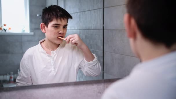 Cuidados Saúde Adorável Criança Sexo Masculino Cuida Higiene Oral Escova — Vídeo de Stock