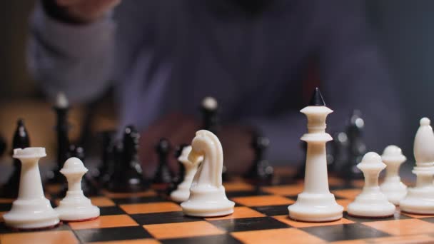 Step Checkmate Male Businessman Plays Chess Chessboard Makes Lucky Move Stock Footage