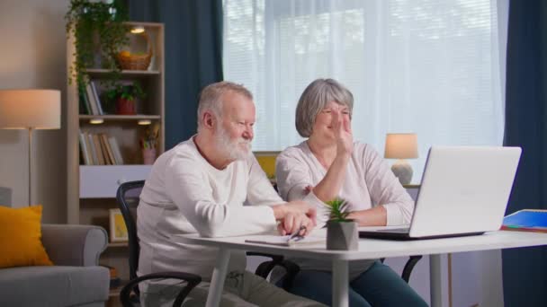 Online Kommunikation Ein Älteres Ehepaar Spricht Videokonferenz Auf Einem Laptop — Stockvideo
