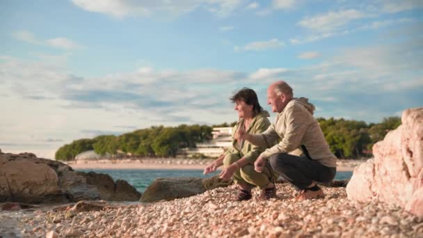 Leben Ruhestand Glückliche Alte Eheleute Entspannen Sich Während Eines Gemeinsamen — Stockvideo