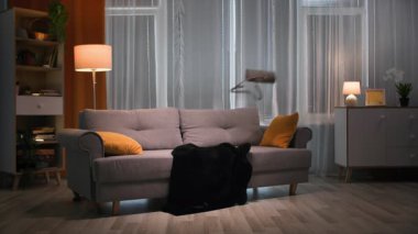 Akşamları, sarı saçlı güzel bir kadın el çantası ve siyah ceket atar. Sonra kanepeye atlar ve ayakkabılarını çıkartır, odanın içinde etrafa saçar.