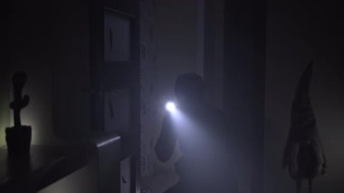 Karanlık odadaki hırsız, tek ışık kaynağı tarafından aydınlatılmış, hemen arkasını döner ve çömelir, tehlikeyi arkadan hisseder. El fenerini açar ve ışığın kaynağını aramaya başlar.