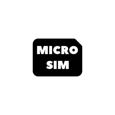 Sim Card, Micro Gsm Chip, Simcard. Düz Vektör Simgesi illüstrasyonu. Beyaz arka planda basit bir siyah sembol. Sim Kart, Mikro Gsm Çipi, Web ve mobil UI ögesi için Simcard tasarım şablonu