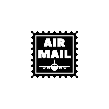 Basit, ikonik bir hava posta pulu tasarımı. İçinde AIR MAIL ve siluetli bir uçak var. Hızlı, verimli hava tabanlı posta teslimatı kavramını taşıyor. Web sitesi tasarımı ve logosu için vektör simgesi