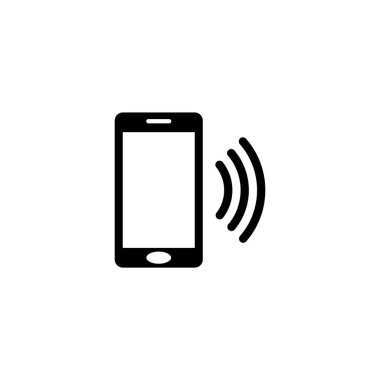 Kablosuz sinyal dalgaları gösteren, mobil bağlantı ve iletişim teknolojisini temsil eden bir akıllı telefonun siyah silueti. Web sitesi tasarımı, logosu, uygulaması, ui için vektör simgesi