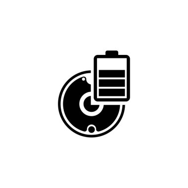 Elektrik süpürgesinin siyah beyaz simgesi ve pil sembolü.