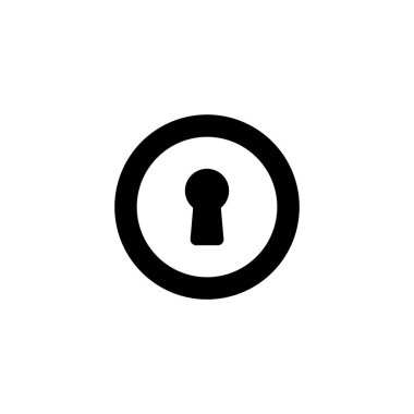 Dairesel bir çerçevede ayarlanmış, güvenlik, mahremiyet ve erişim kontrolünü sembolize eden basit bir anahtar deliği silüeti simgesi.