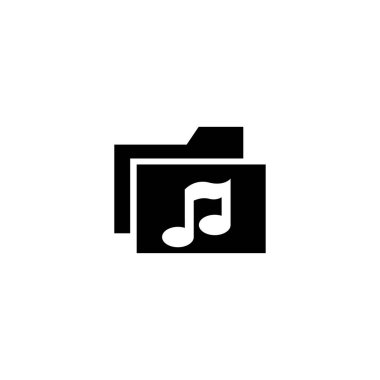 Müzik notalı bir klasör içeren parlak siyah beyaz bir simge, müzikle ilgili uygulamalar ve müzik dosyaları düzenlemek için mükemmel.