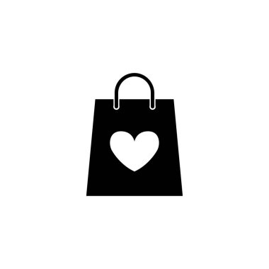 Kalp sembollü siyah alışveriş çantası simgesi, perakende ve aşk temalı tasarımlar için mükemmel..