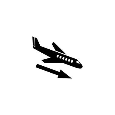 İniş için inen bir uçağın siyah vektör simgesi.